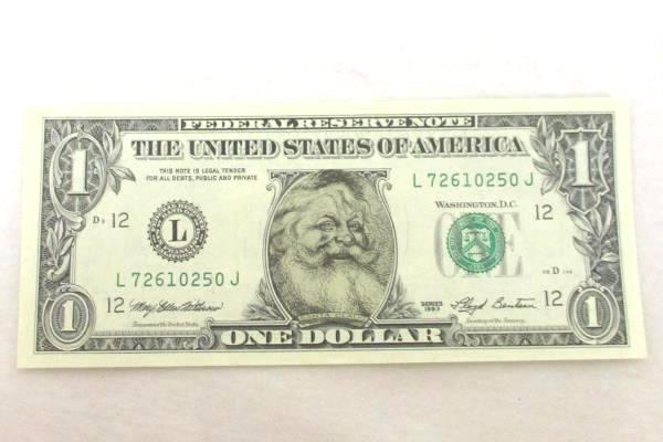 Santa Claus Dollar Bill Legal Tender Easter Seals Safeway Christmas Series 1993