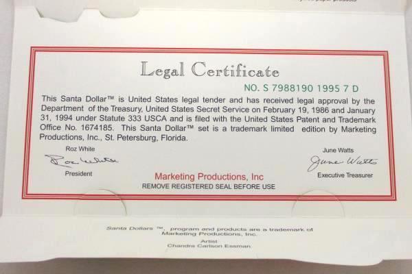 Santa Claus Dollar Bill Legal Tender Easter Seals Safeway Christmas Series 1993