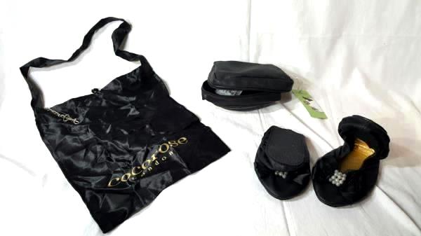 Cocorose London Black Slip On Fold Ballet Pumps Sz Petite M & Decorated Tote Bag