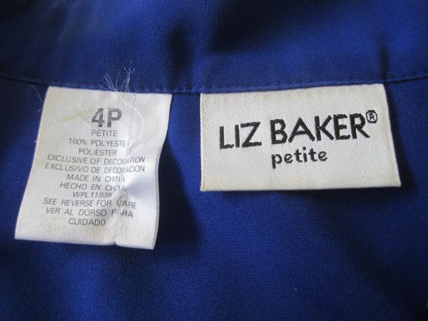 Liz Baker Women's Petites Button Up Solid Blue Blouse Polyester Size 4P