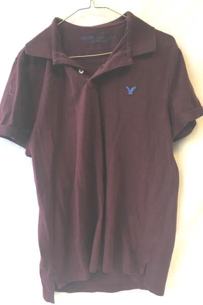 American Eagle Logo Men's Maroon Buttoned Collared Cotton Shirt Size Large
