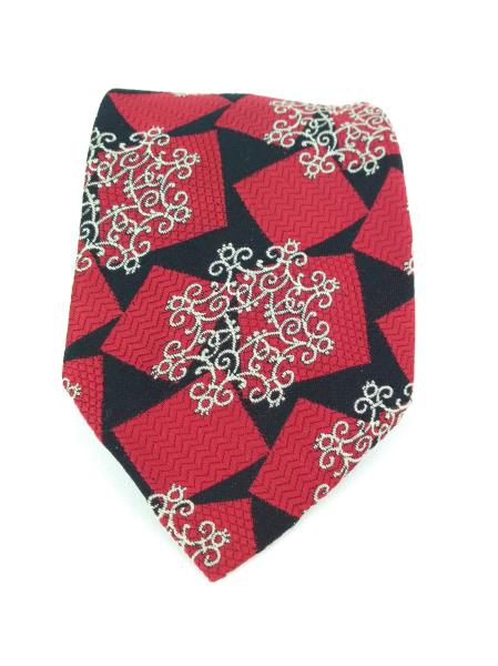 Vintage 70s HABAND Neck Tie Red Squares & White Medallions Woven in Como Italy