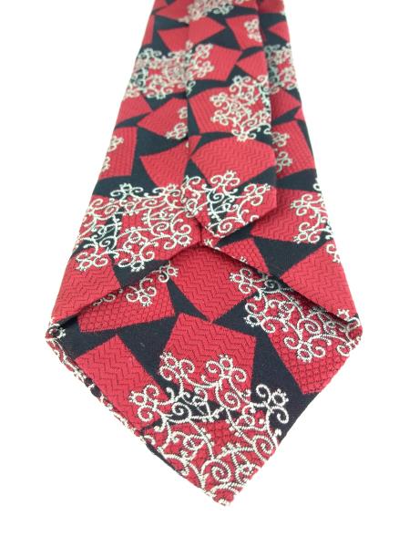 Vintage 70s HABAND Neck Tie Red Squares & White Medallions Woven in Como Italy
