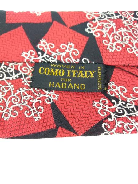 Vintage 70s HABAND Neck Tie Red Squares & White Medallions Woven in Como Italy