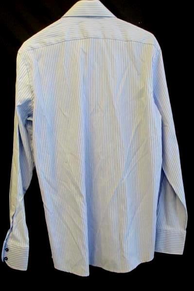 Domani Men's Blue & White Striped Full Button Up Long Sleeve Dress Shirt Size M