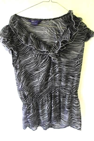 Miley Cyrus Max Azria Women's Gray & Black Zebra Print Pattern Blouse Size Large