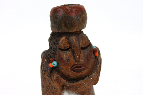 Vintage South American Pottery Clay Woman Figurine Signed DKS