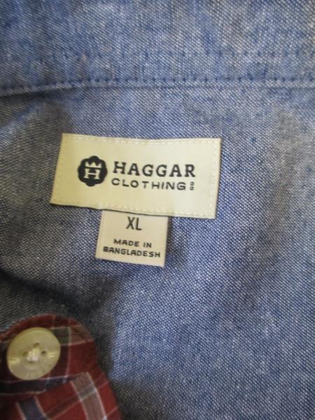 Haggar Men's Multicolor Causal Button Up Long Sleeves Collar Plaid Shirt Sz XL