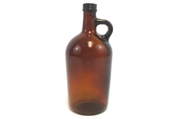 Obear-Nestor Glass Company Brown Glass 1 Qt Bottle Finger Loop Handle Lid 18B N