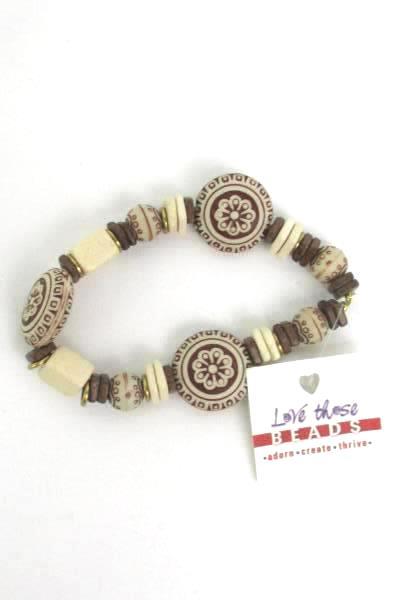 Love Those Beads Natural Tone Beaded Necklace Bracelet Set Mandala Leather Cord