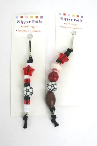 6 Beaded Sport Soccer Baseball Basketball Football Volleyball Zipper Pull