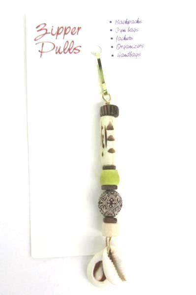 2 Love Those Beads Beaded Neutral Tone Seashell Zipper Pull Stocking Stuffer