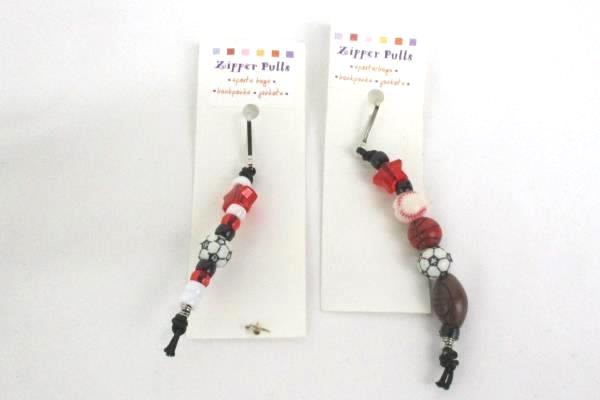 5 Beaded Sport Soccer Baseball Basketball Football Volleyball Zipper Pull