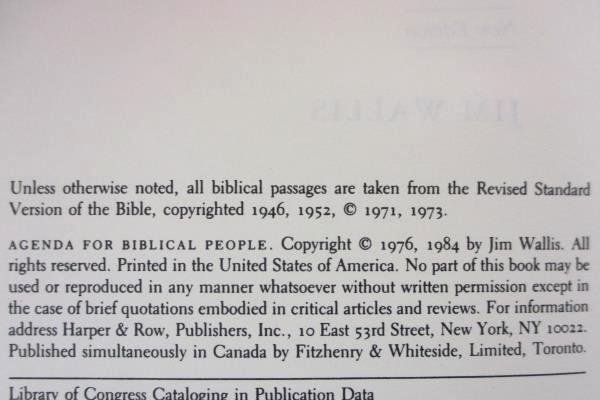 1984 Agenda for Biblical People Paperback by Jim Wallis