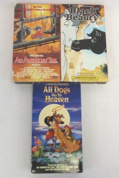 Lot of 3 Children Cartoon VHS Movies All Dogs Heaven American Tail Black Beauty