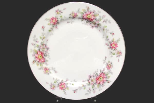 Set of 4 Salad Plates 7.75" Spring Time White with Platinum Gilt Primrose Vine