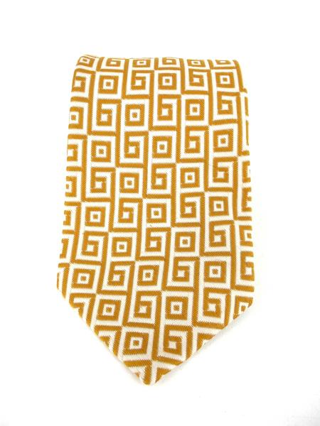 Vintage 70s LYTTON'S Gold and White Geometric Neck Tie Polyester Woven
