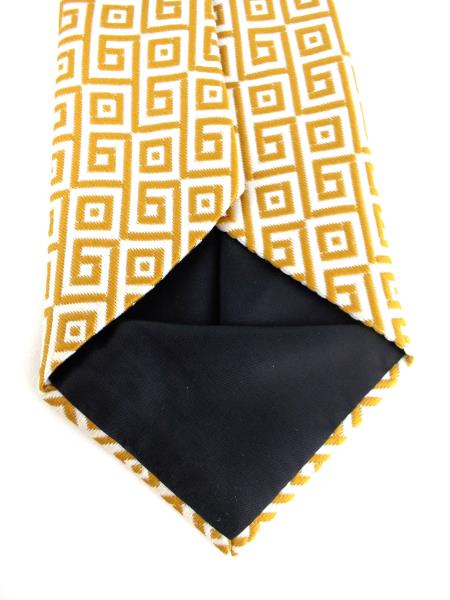 Vintage 70s LYTTON'S Gold and White Geometric Neck Tie Polyester Woven