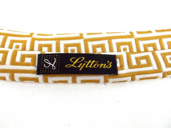 Vintage 70s LYTTON'S Gold and White Geometric Neck Tie Polyester Woven