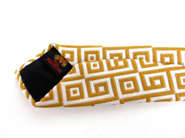 Vintage 70s LYTTON'S Gold and White Geometric Neck Tie Polyester Woven