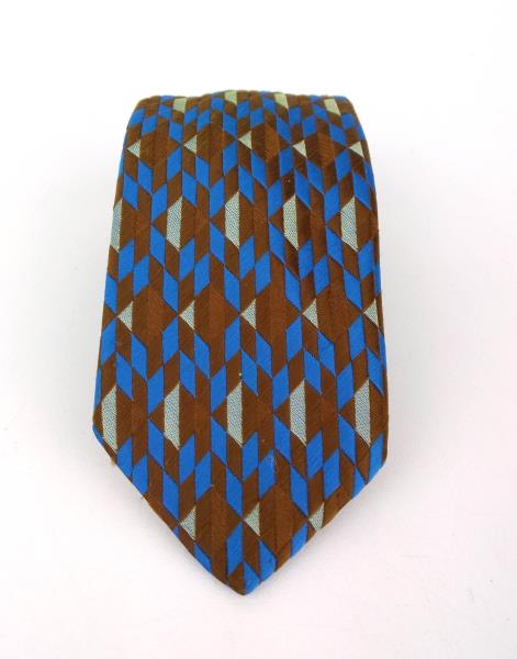 Vintage LYTTON'S Brown and Blue Geometric Neck Tie Polyester Switzerland Woven