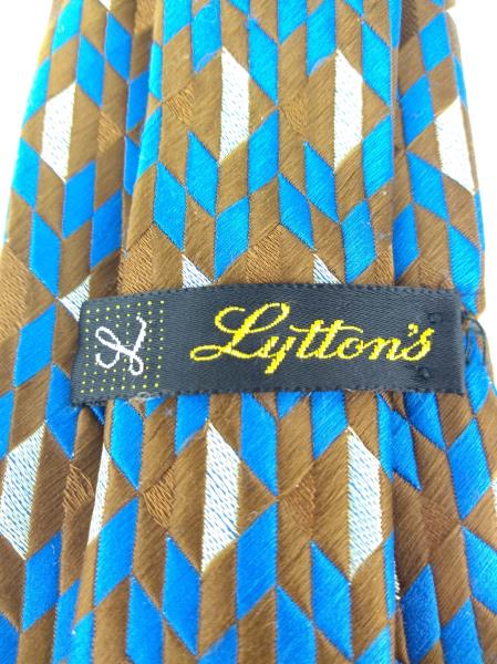 Vintage LYTTON'S Brown and Blue Geometric Neck Tie Polyester Switzerland Woven