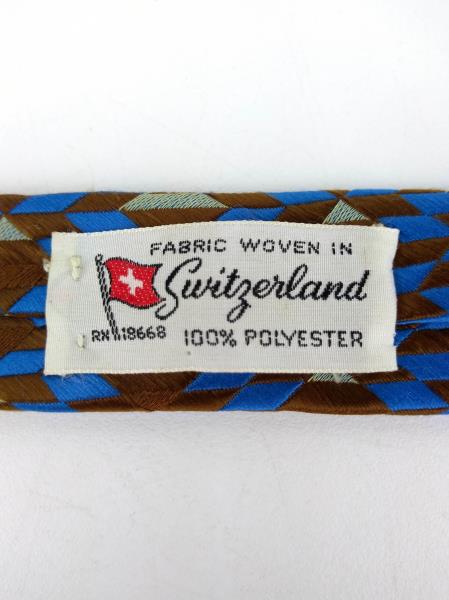 Vintage LYTTON'S Brown and Blue Geometric Neck Tie Polyester Switzerland Woven