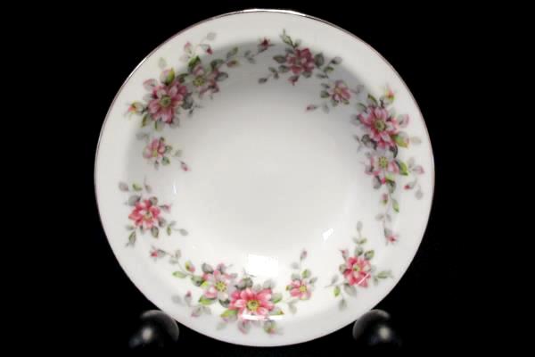 Set of 4 Dessert Bowls 5.5" Spring Time China White Platinum Gilt Primrose Vines