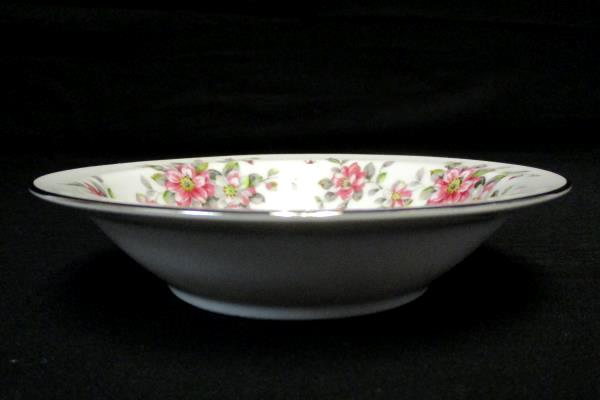 Set of 4 Dessert Bowls 5.5" Spring Time China White Platinum Gilt Primrose Vines