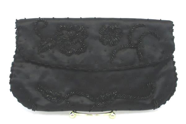 Bag By Debbie Black Evening Small Handbag Purse Beaded Floral Leaves Flap Close