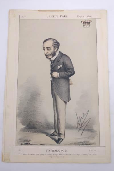 Original Color Lithograph Vanity Fair Statesmen #31, Lord Carnarvon 09/11/1889