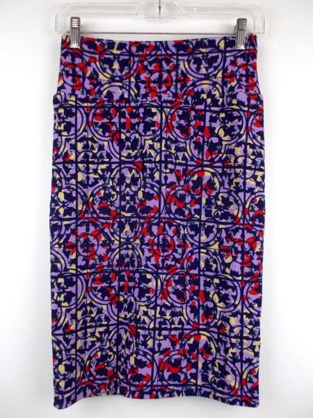 LULAROE "Cassie" Pencil Skirt ~ Purple Floral Print ~ Polyester Crepe Sz XS