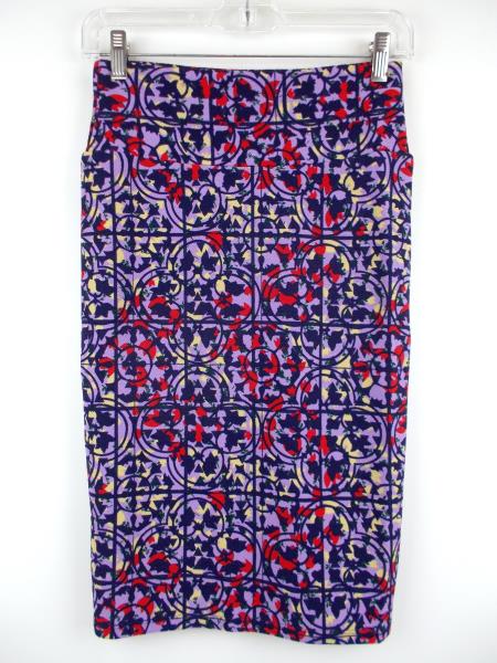LULAROE "Cassie" Pencil Skirt ~ Purple Floral Print ~ Polyester Crepe Sz XS