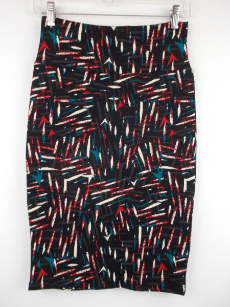 LULAROE "Cassie" Pencil Skirt ~ Black 80's Abstract Print~ Polyester Crepe Sz XS