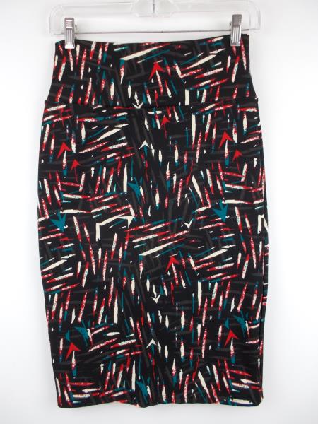 LULAROE "Cassie" Pencil Skirt ~ Black 80's Abstract Print~ Polyester Crepe Sz XS