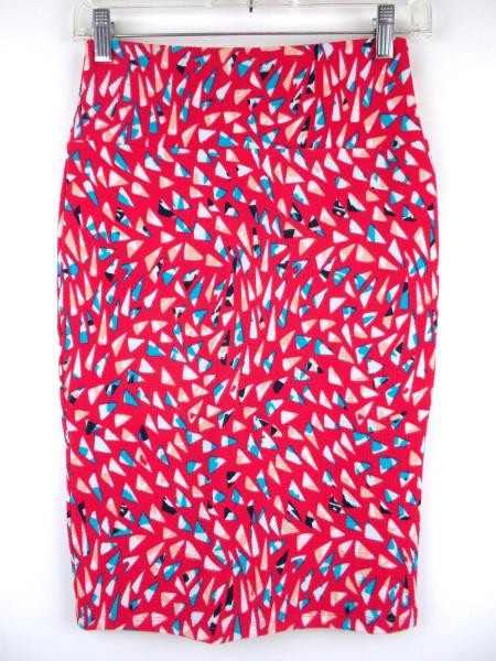 LULAROE "Cassie" Pencil Skirt ~ Pink Geometric 80's Print~ Polyester Crepe Sz XS