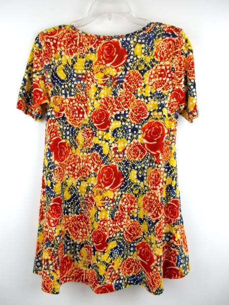 LULAROE "Perfect T" Flared Tunic Dress Blue Red Yellow Rose Floral Print Sz XXS