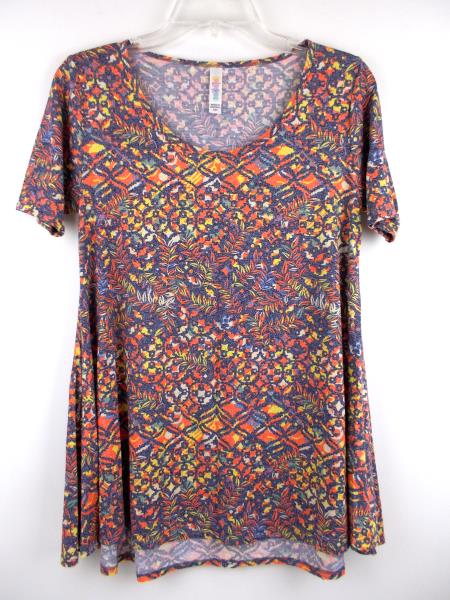 LULAROE "Perfect T" Flared Tunic Dress Blue Tribal Floral Static Print ~ Sz XXS