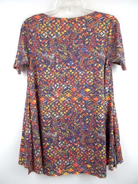 LULAROE "Perfect T" Flared Tunic Dress Blue Tribal Floral Static Print ~ Sz XXS