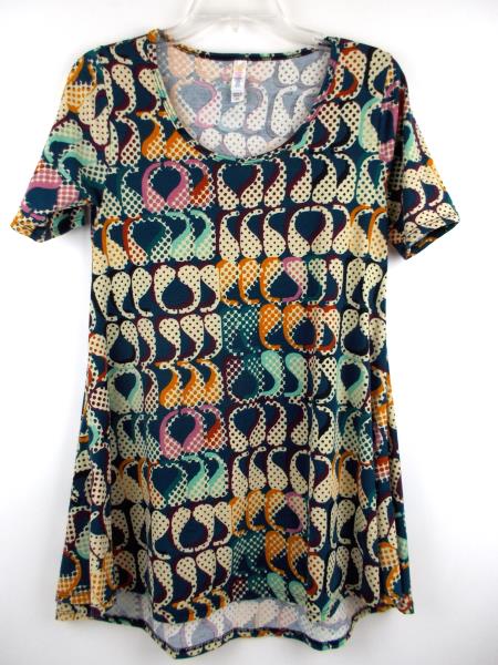LULAROE "Perfect T" Flared Tunic Dress Blue Abstract Paisley Print ~ Sz XXS