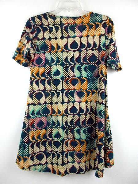 LULAROE "Perfect T" Flared Tunic Dress Blue Abstract Paisley Print ~ Sz XXS