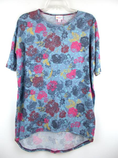 LULAROE "Irma" Oversize Tunic Top 3/4 Sleeve Blue Floral Print Sz XXS