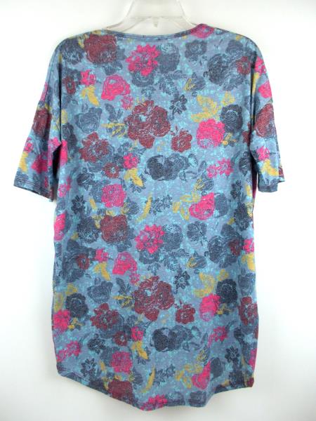 LULAROE "Irma" Oversize Tunic Top 3/4 Sleeve Blue Floral Print Sz XXS