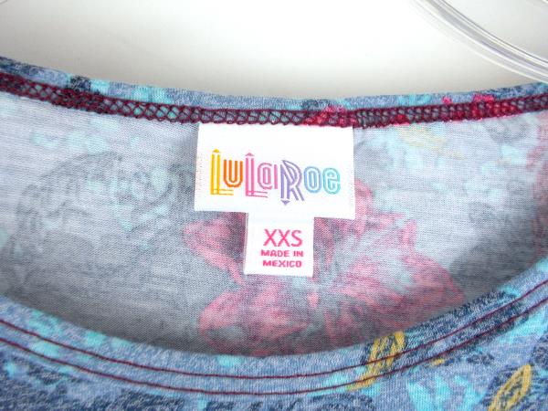 LULAROE "Irma" Oversize Tunic Top 3/4 Sleeve Blue Floral Print Sz XXS