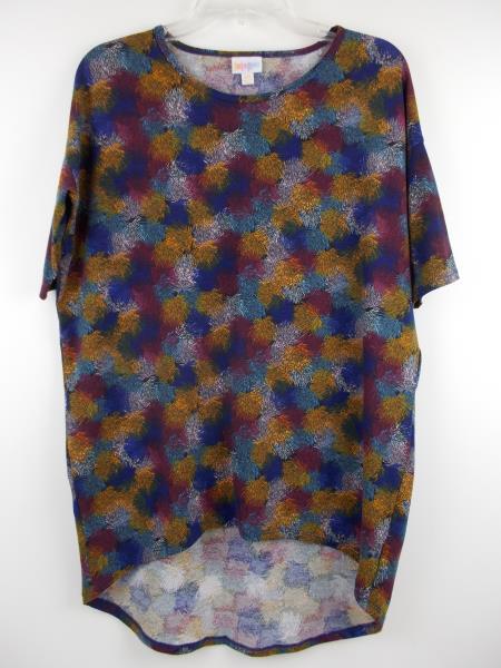 LULAROE "Irma" Oversized Tunic Top 3/4 Sleeve Blue Firework Pom Pom Print Sz XXS