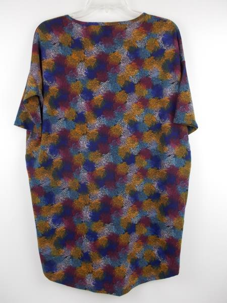 LULAROE "Irma" Oversized Tunic Top 3/4 Sleeve Blue Firework Pom Pom Print Sz XXS