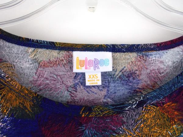 LULAROE "Irma" Oversized Tunic Top 3/4 Sleeve Blue Firework Pom Pom Print Sz XXS