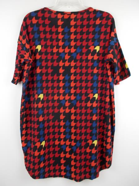 LULAROE "Irma" Oversized Tunic Top 3/4 Sleeve Black Red Houndstooth Print Sz XXS