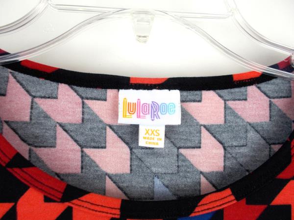LULAROE "Irma" Oversized Tunic Top 3/4 Sleeve Black Red Houndstooth Print Sz XXS