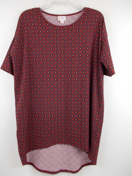 LULAROE "Irma" Oversized Tunic Top 3/4 Sleeve Maroon Red Tribal Print Sz XS